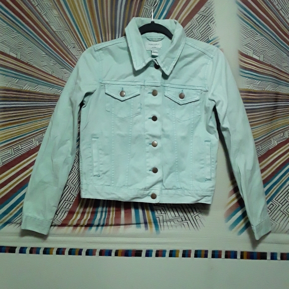 Forever 21 Girls Age 12-13 (152-158cm) Light Blue-Green Denim Type Jean Jacket - Picture 2 of 16